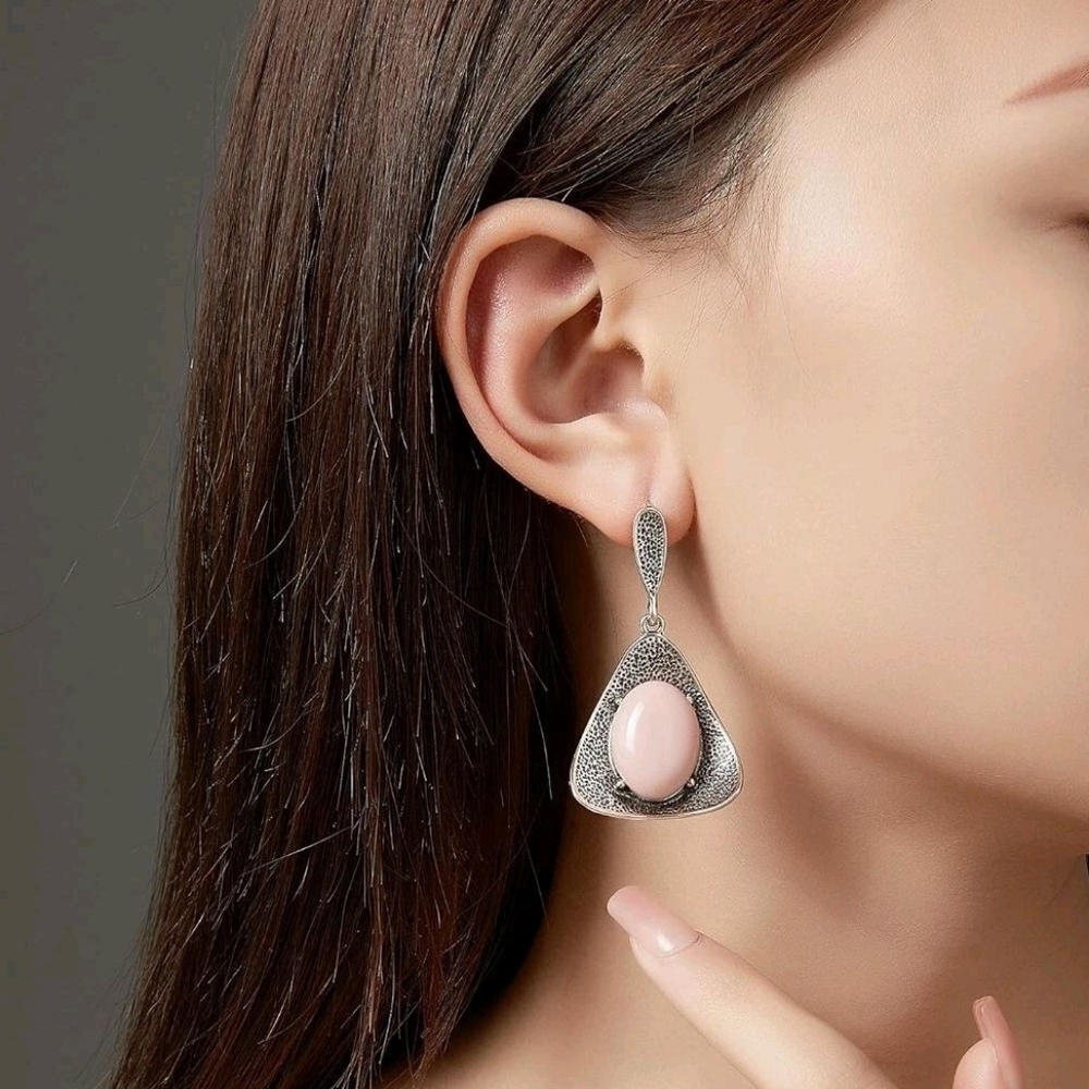 Medieval Triangle Pink Agate Earrings